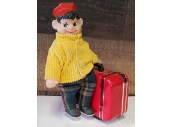 Working - Vintage Train Station Walking Porter Wind Up Toy Carrying A Red Suitcase