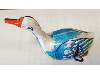 Wind Up Toy Duck - Tin Litho Made In Japan Circa 1960s - Waddles Nicely Across The Table Or Floor!