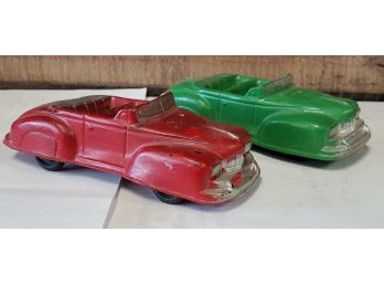 Pair Of Two Vintage Toy Arcor Safe Play One Red & One Green Rubber Convertible Lincoln Cars. Ca 1940s