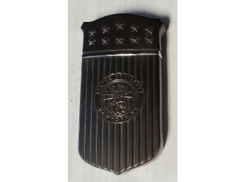 Vintage Working Cigarette Lighter In A Fun Form: A Star Studded Top Lid Over The Statue Of Liberty, NY Seal