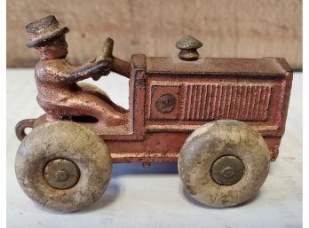 Antique Cast Iron Farm Tractor With Driver And Original Tires