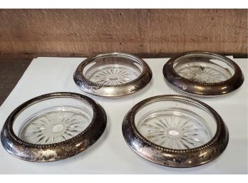 4 Sterling Silver Rimmed Glass Ashtrays By B I. Plus An Extra Ashtray One.