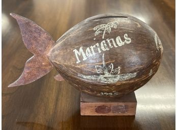 WWII Marianas Souvenir Coconut Savings Bank Dated 1945