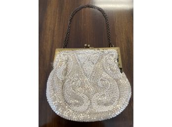 Lovely Antique French Beaded Handbag Purse With Delicate Chain Strap