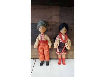 Vintage Hand-made Folk Dolls - Hutsuls - Plastic Bodies With Ethnic Fashions - Ukraine / Romania