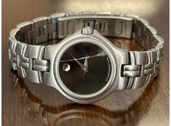 Ladies Movado Stainless Steel Watch With Black Dial: Works!!!