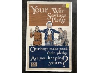 Large Antique -1917 -  Original World War I  Savings Pledge Fund Raising Poster - WSS