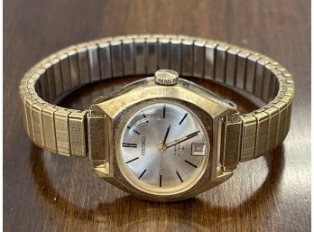 Vintage Gold Tone Seiko 17 Jewels Hi Beat Date Watch And Band