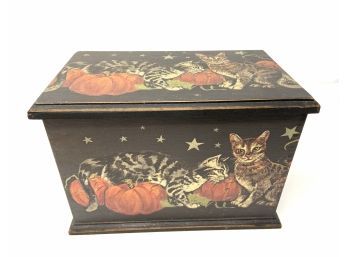 Marlene Coble Cats And Pumpkins Wooden Storage Box