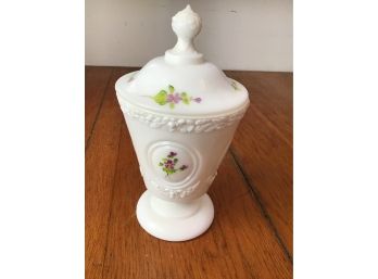 Fenton, Handpainted Violets Lidded Vase, Signed A Mullins