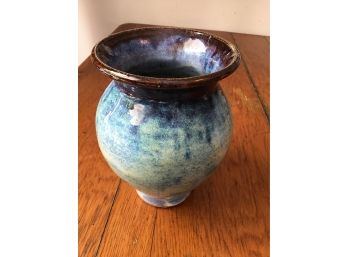 Very Pretty Blue And Brown Pottery Vase