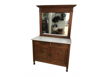 Late 19th Century Solid Oak Sideboard With Marble Top And Mirror