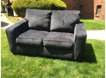 Modern Track Arm Blue Chenille Loveseat With Pair Of Decorative Pillows - 62'