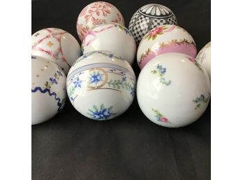 Handpainted Decorative Porcelain Spheres, 9 Pc Lot