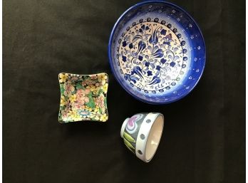 Turkish Blue/ White Bowl, Danish Laholm Pottery Bowl, Small Square Floral Dish