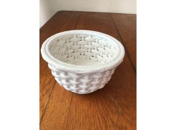 Portuguese Basketweave Ceramic Planter, White