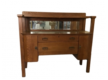 Antique Arts & Crafts Tiger Oak Sideboard With Mirror