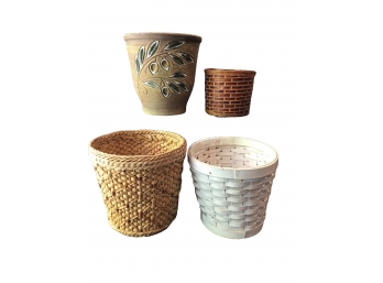 Ceramic And Woven Pots, 4 Pc Lot