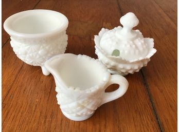 Milk Glass, Sugar/creamer And Small Footed Bowl