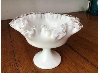 Fenton Milk Glass Ruffled Edge Compote