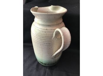 Beautiful Vintage Stoneware Pitcher, Signed Pistachio Potter