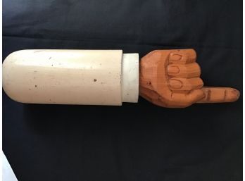 Antique Folk Art American Trade Sign Co, Hand Carved Wooden Arm With Pointing Finger