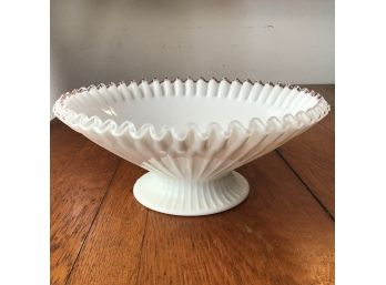 Fenton Silver Crest Milk Glass Crimped Edge Serving Fruit Bowl 10'D