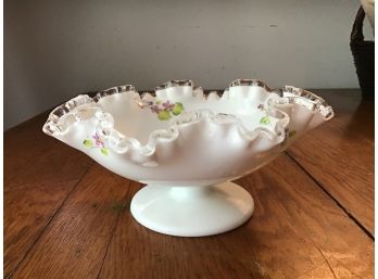 Fenton Silver Crest Violets Footed Bowl Handpainted By Linda Fleming 7'D