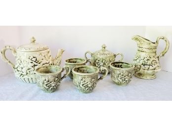 Vintage Late 60s Early 70s Avocado Green Glazed Pottery Serving Pieces