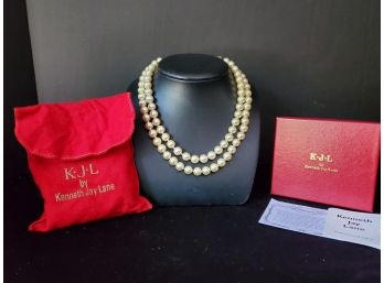 Never Worn KJL By Kenneth Jay Lane Double Strand Simulated Pearl Portrait Necklace With COA