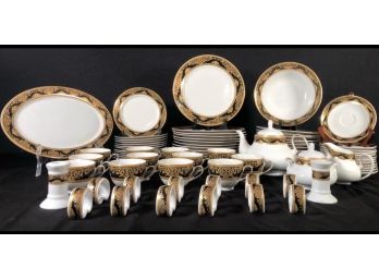 New Handsome Eighty One Piece Pegasus Fine Porcelain Dinner Set, Complete