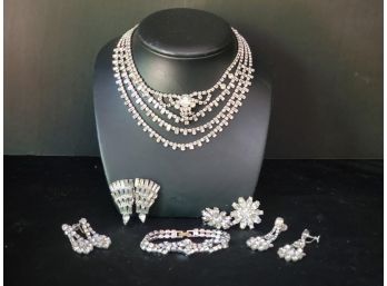 Stunning Vintage Assortment Of Ladies Rhinestone Jewelry - Including Three Strand Kramer NY Necklace