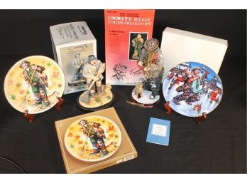 Emmett Kelly Collection With Ceramic Autumn Figurine, Circus Collection & Two Collector Plates