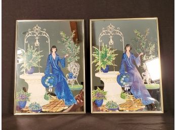 Pair Of Vintage Reverse Painted Mirrors