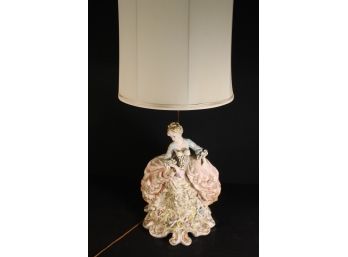 Porcelain Italian Victorian Woman  Lamp, Made In Italy - Capodimonte