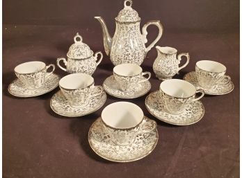 Very Pretty Vintage Empress By Haruta Japan Porcelain Tea Set - White & Silver Leaf