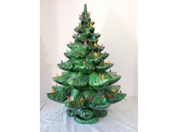 Vintage 1960s Large Hand Painted Lighted Ceramic Two Piece Christmas Tree