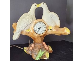 Rare Vintage Lanshire Chalkware Kissing Doves Electric Table Clock