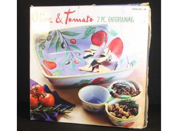 Hand Painted Olive & Tomato Two Piece Tuscan Harvests Entertainment Set