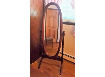 60' Tall Free Standing Oval Wood Framed Adjustable Dressing Mirror