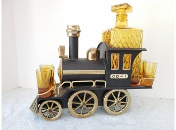 Fabulous Vintage CD-1 Steam Engine Music Box Bar Decanter & Shot Glass Set - Made In Japan