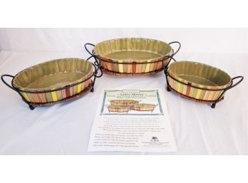 New Temp-tations By Tara-Santo Mauro Ceramic & Rattan 6 Piece Baking Dishes & Wire Trivets