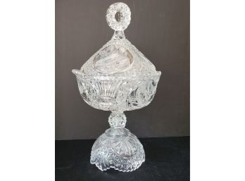 Lovely Vintage Crystal 13.5 Tall Pedestal Lidded Candy Dish