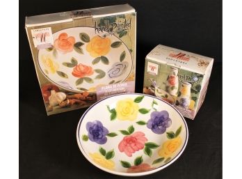 Tabletops Unlimited Hand Painted Flora Di Roma Pasta Bowl & Four Piece Range Set