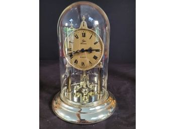 Elgin American Quartz Brass Anniversary Battery Operated Clock With Glass Dome