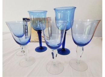 6 New Gibson Colonial Shafow Blue Wine Goblets