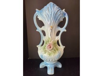 Dramatic Vintage Lusterware Porcelain 18.5 Tall Painted Flower Vase