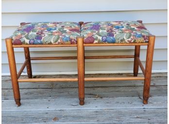 Cute Vintage Mid Century Wood Two Seater Floral Upholstered Bench Seat