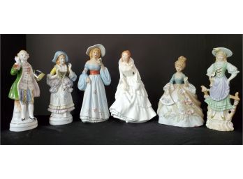 Six Lovely Vintage Porcelain Victorian Women & Men Figurines - Including Royal Doulton, H&M & More