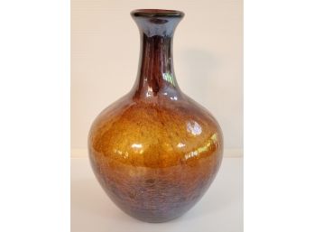 Beautiful Vintage Large Hand Blown Crackle Glass Ombre Amber Glass Bottle